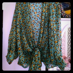 free people front tie leopard top